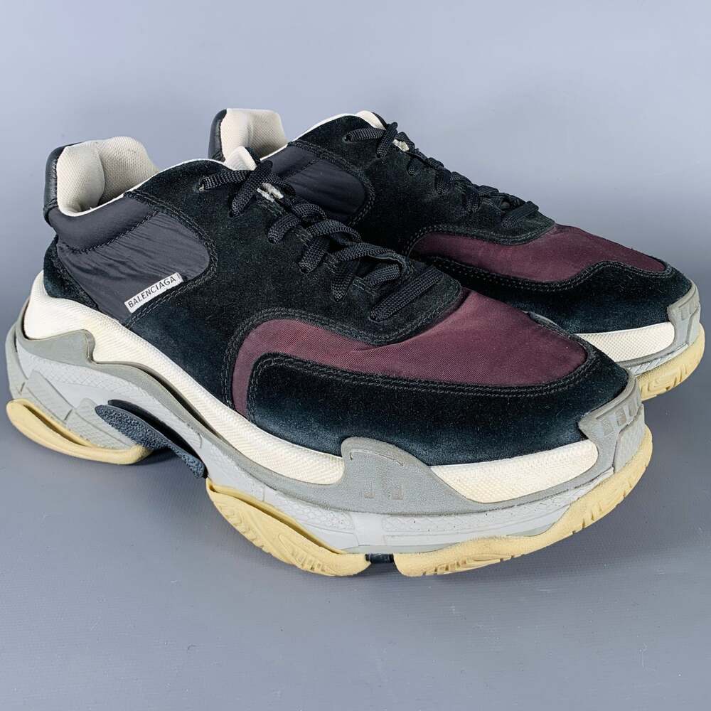 BALENCIAGA Size 8 Black Brown Mixed Fabrics Nylon Rubber Sole Sneakers